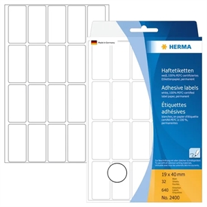 HERMA etiket manuel 19 x 40 hvid mm, 640 stk. 