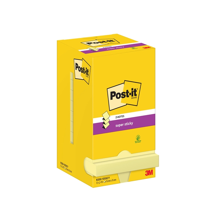 3M Post-it Z-Notes 76 x 76 mm, Super Sticky gul - 12 pack