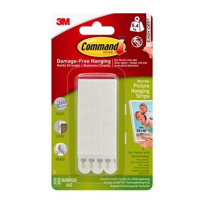 3M Command smalle strips til billedophæng, hvid, 4 x 2 strips,