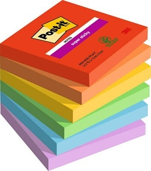 3M Post-it notes super sticky  76 x 76 mm, Playful - 6 pack