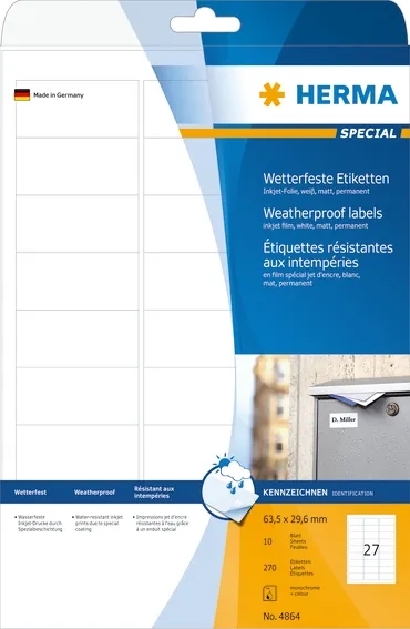 HERMA etiket ekstra vejrbestandig 63,5 x 29,6 mm, 270 stk. 