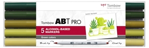 Tombow Marker alcohol ABT PRO Dual Brush 5P-5 Green colours (5)