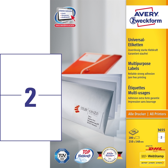 Avery ILC universal etiket 210 x 148 mm, 200 stk. 