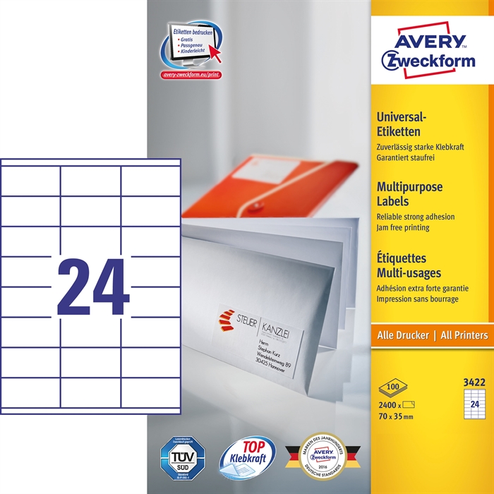 Avery ILC universal etiket 70 x 35 mm, 2400 stk. 