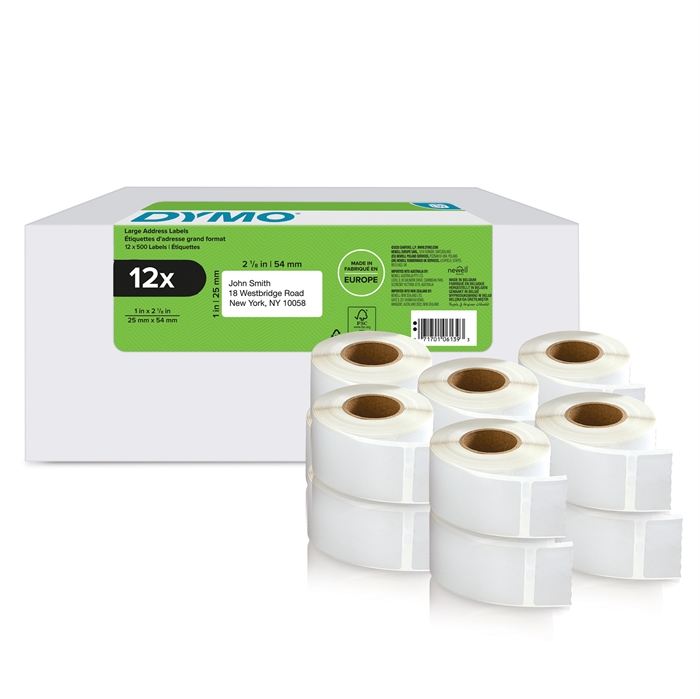 Dymo LabelWriter 25 mm x  54 mm Return Address Labels 12 Rolls of 500 stk. 