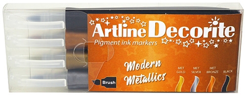 Artline Decorite brush Modern metallic 4-sæt