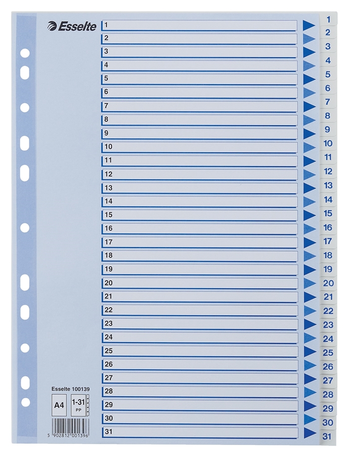 Esselte Register PP A4 1-31 hvid