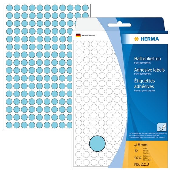 HERMA etiket manuel ø8 blå mm, 5632 stk. 