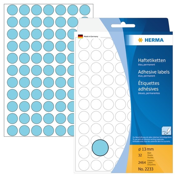 HERMA etiket manuel ø13 blå mm, 2464 stk. 