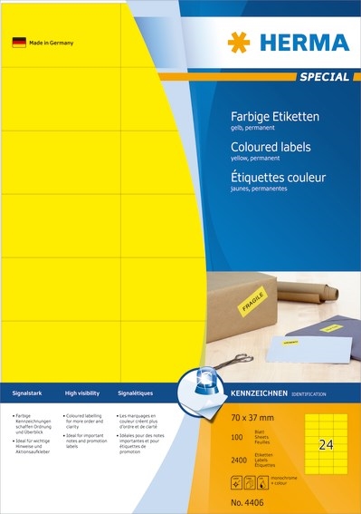 HERMA etiket Special 70 x 37 gul mm, 2400 stk. 