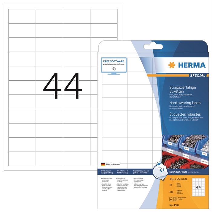 HERMA etiket film ekstra stærk 48,3 x 25,4 mat mm, 440 stk. 