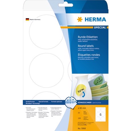 HERMA etiket aftagelig ø85 mm, 600 stk. 